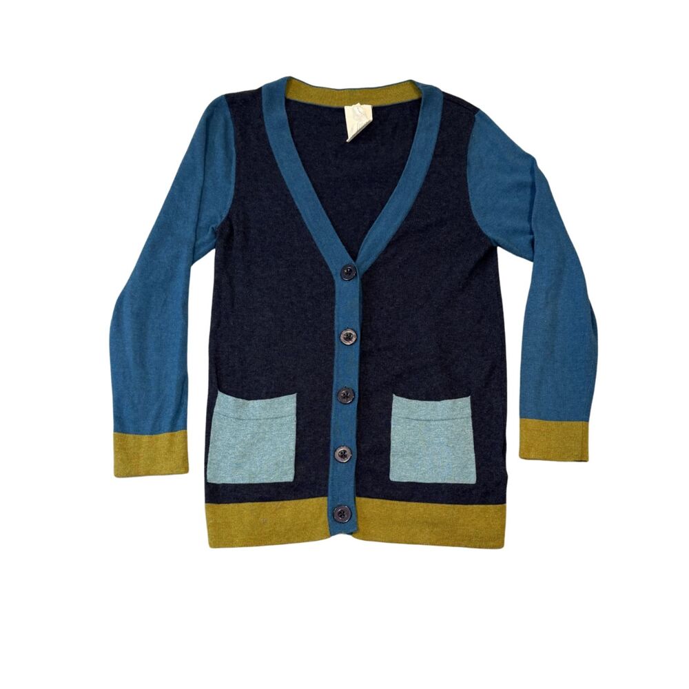 Braintree Colorblock Blue Green V Neck Knit Cardigan Size S Cotton Wool Blend